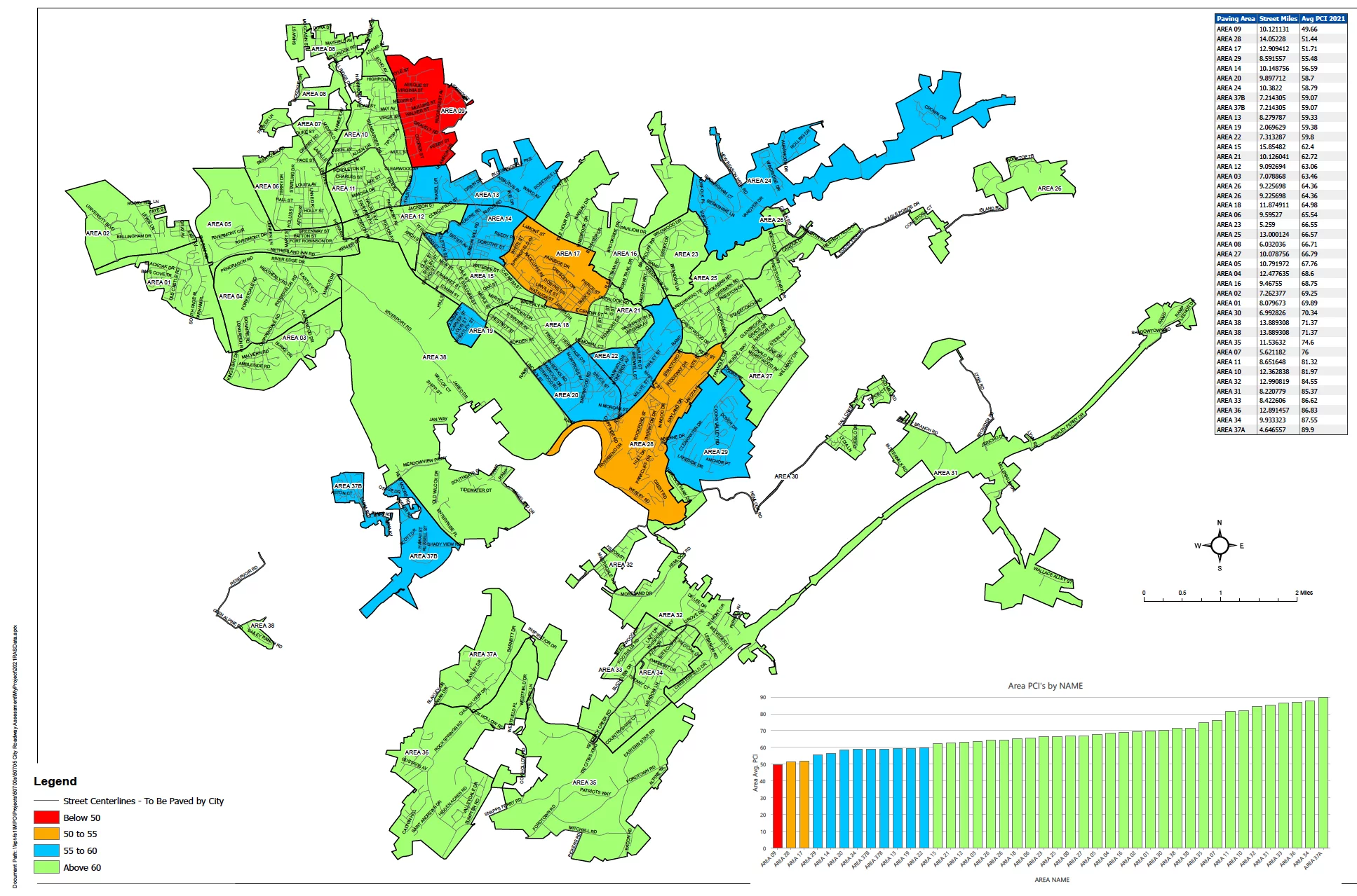 Screen Shot 2022-02-11 at 3.33.17 PM city of kingsport map with the paving zones divided by which roads need paving and which roads are good done in february 2022